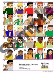 image of baby signing poster showing illustrated toddlers signing the american sign language alphabet