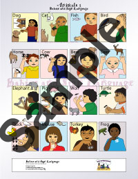 Picture of baby sign language poster chart showing children signing asl animals