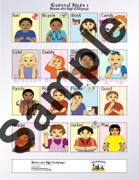 Picture of baby sign language poster signing chart with custom illustrated babies signing general signs