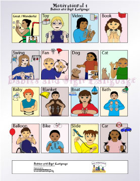 image of baby signing poster showing illustrated toddlers signing signs related to manners