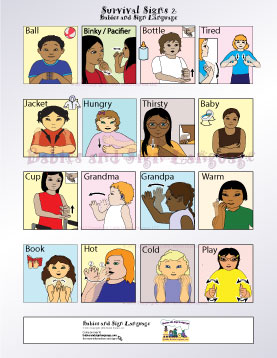 image of baby signing poster showing illustrated toddlers signing different signs for colors