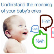 Picture of a cute baby looking up smiling up at a title that says Understand the meaning of your baby's cries