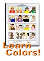 image of baby sign language colors poster, text reads learn colors