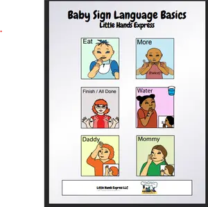 image of a free baby sign language printable poster of babies using sign language