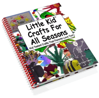 Image of big book that has fun craft activities for toddlers. The title of the book is Little Kid Crafts For All Seasons.